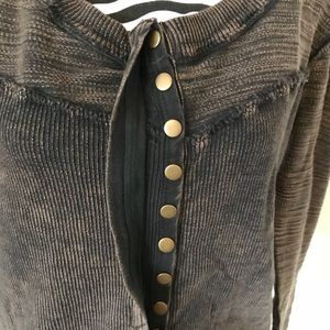 Free People Brown Ribbed Button Front Hoodie